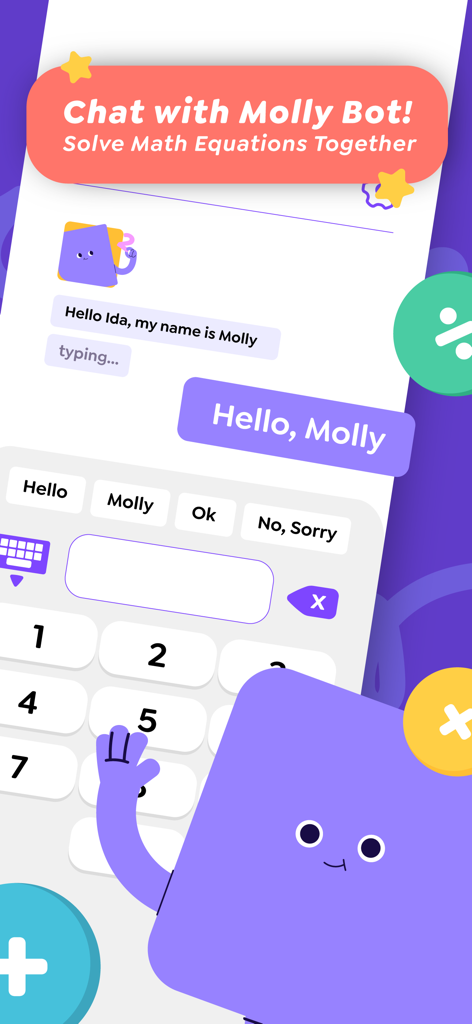 Learn Math : Cool Mathematic 1 - Interactive Molly Bot AI tutor chat interface for learning math