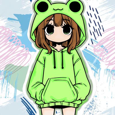 girl with baggy sweatshirt and frog hood
