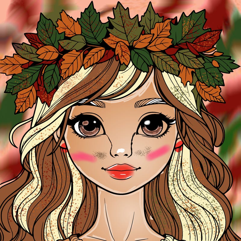 realistic girl with fall leaf crown
