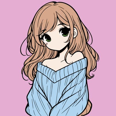 shy pretty girl wearing a sweater that is falling off one shoulder portrait