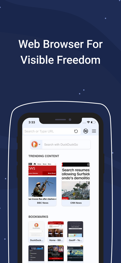 Private Browser: Web Browser - Ghost Private Browser-Oberfläche mit aktuellen Nachrichten und Lesezeichen auf einem Smartphone-Bildschirm