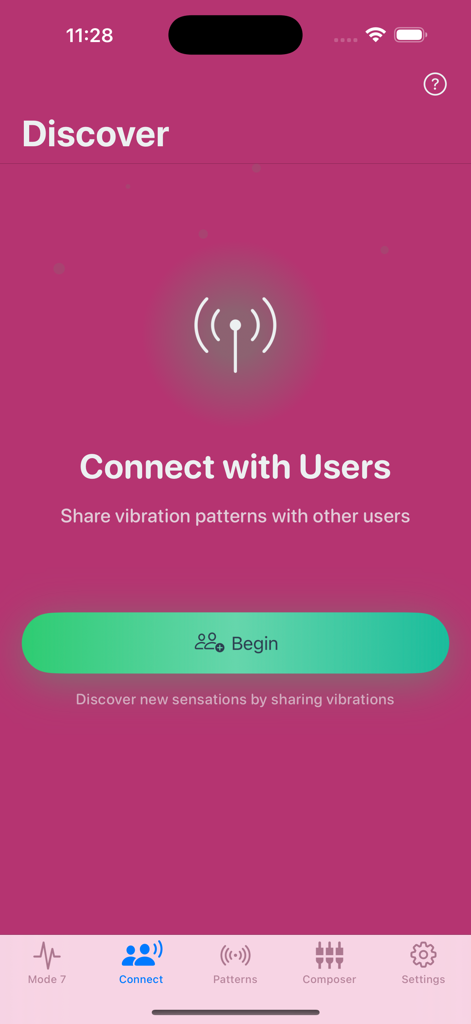 VibraTool - Vibrator Too‪l‬ - VibraTool app screen showing the remote connection feature to share vibration patterns with other users.