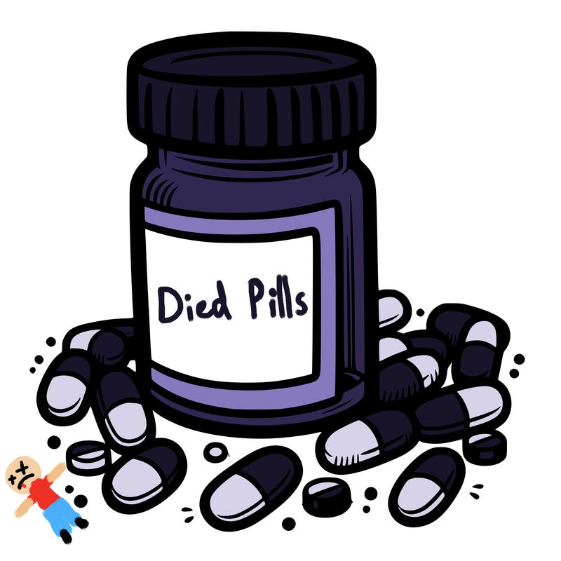 pill bottle with pills scattered all around