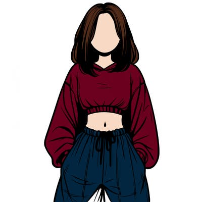 realistic girl faceless with baggy pants and a crop top