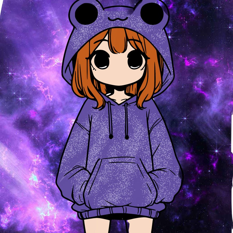 girl with baggy sweatshirt and frog hood