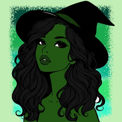 realistic witch girl with wavy hair and lips