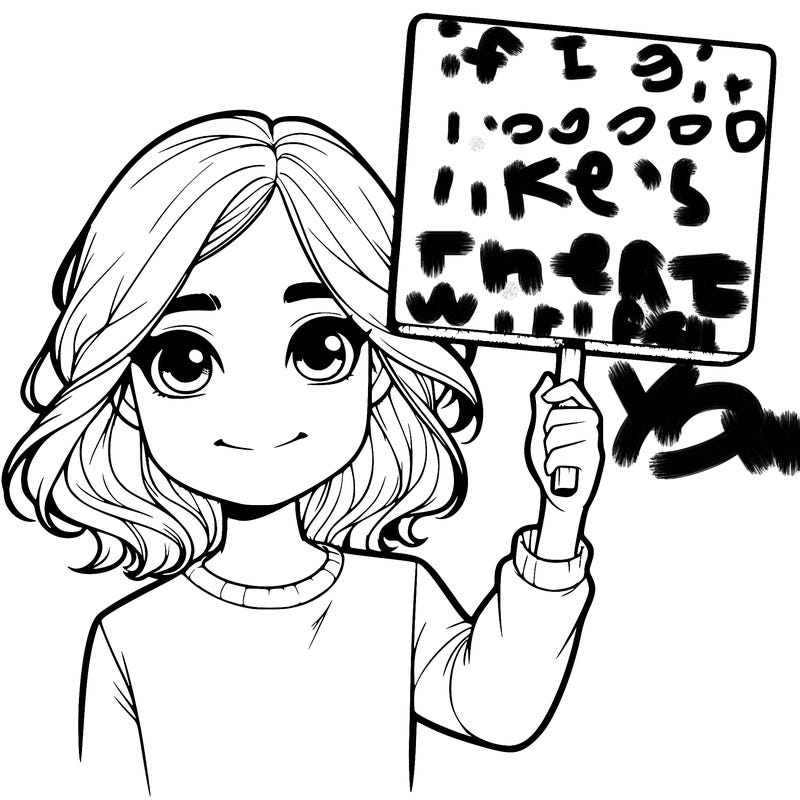 realistic girl holding up a sign