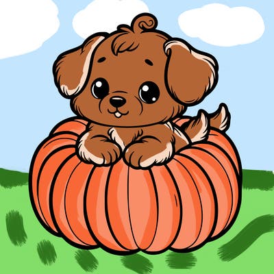 cute little puppy in a pumpkin