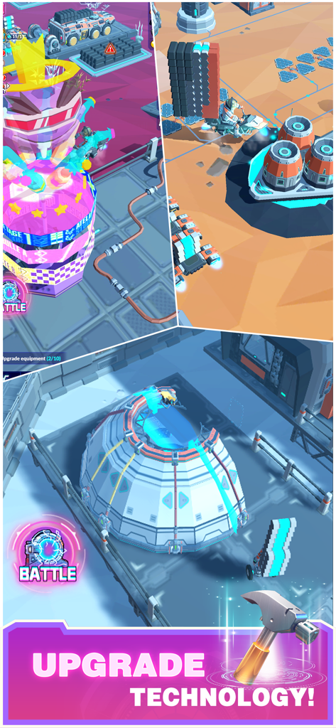 Space Survivor Star Pioneer gameplay showing 3D base building and technology upgrades