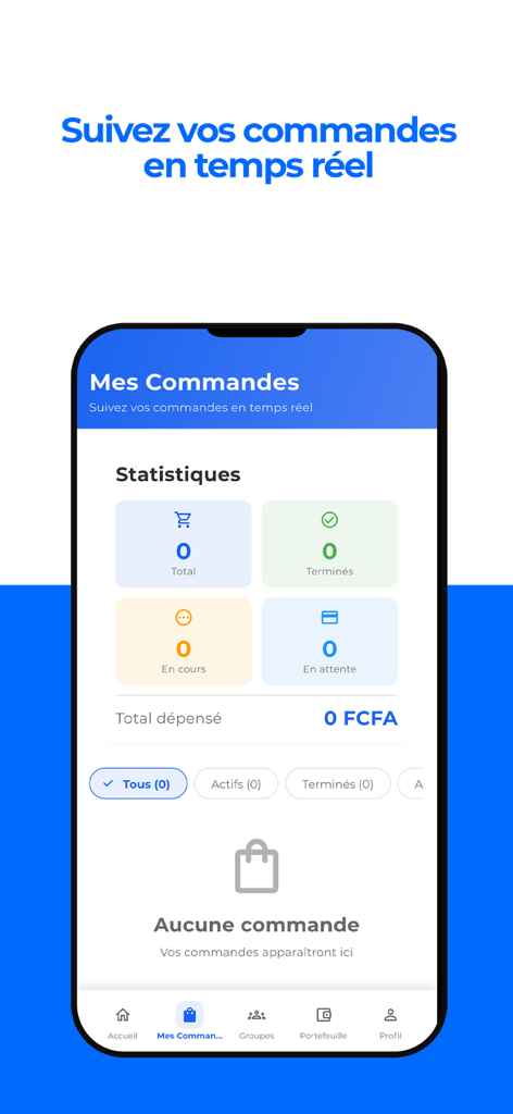 A screenshot of the SBC Precom app interface showing the My Orders screen with real-time tracking and order statistics.