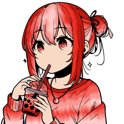 manga character drinking boba