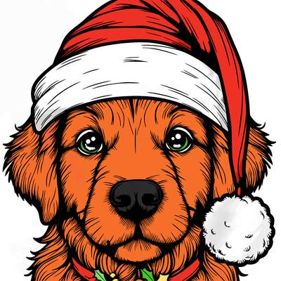 realistic dog with a christmas hat