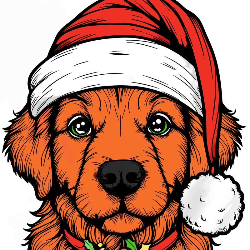 realistic dog with a christmas hat