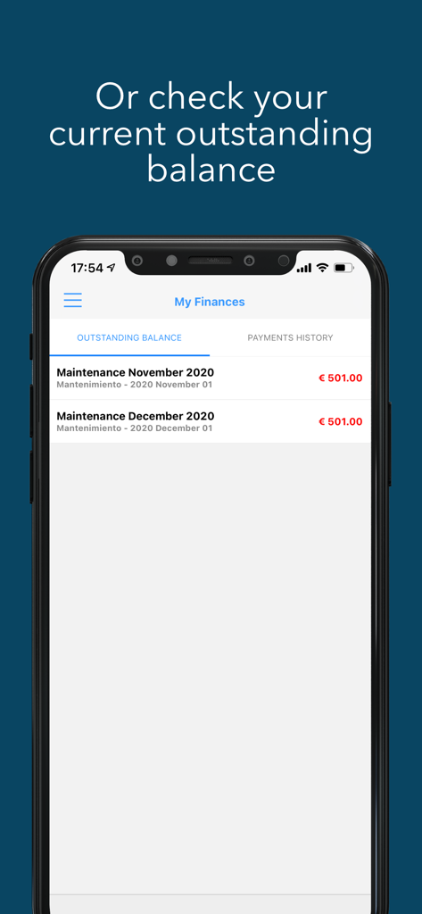CondoVive - CondoVive app screen displaying outstanding maintenance fees