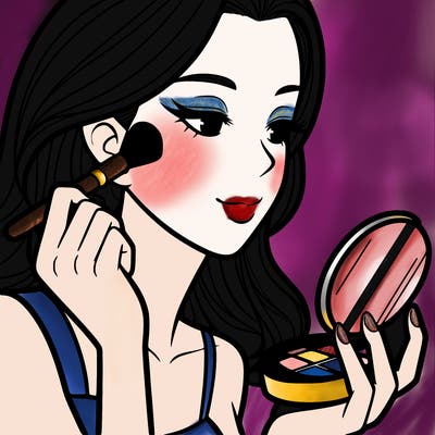 little girl putting on makeup