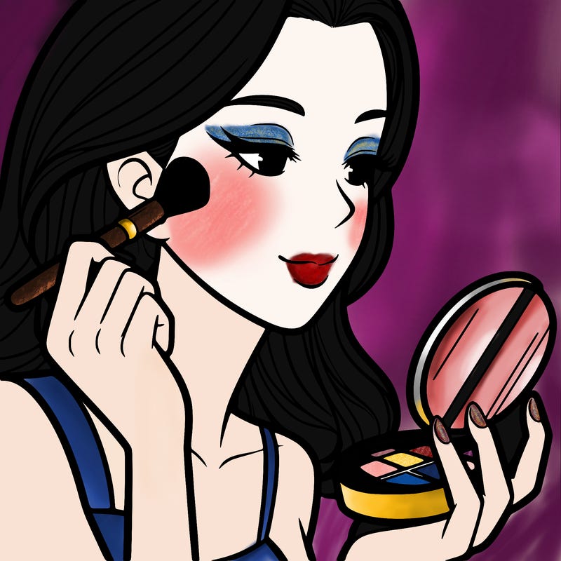 little girl putting on makeup