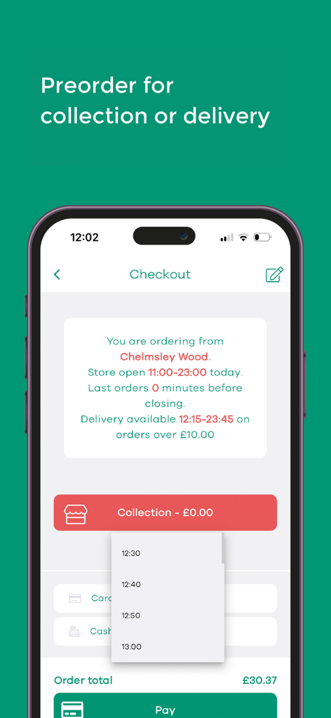 Big Johns - Big Johns app checkout screen for preordering collection or delivery