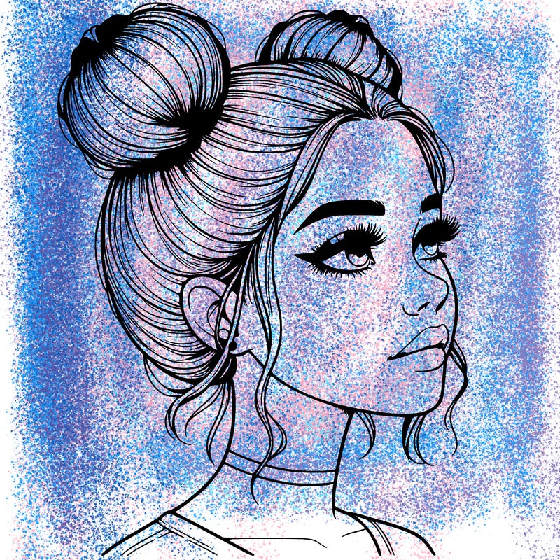 realistic girl with buns on the top of her head