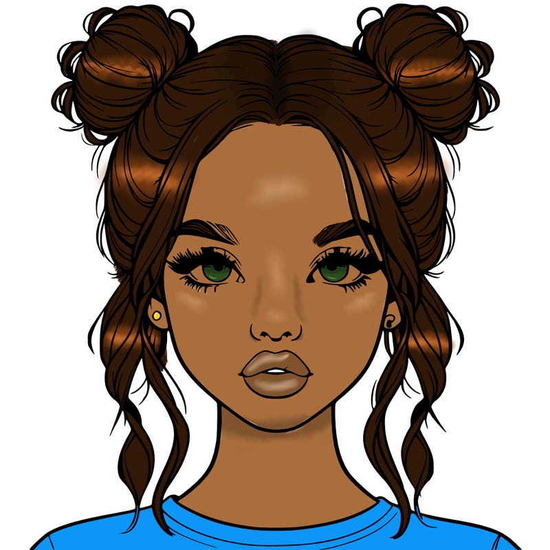 realistic girl with two buns in hair and lips