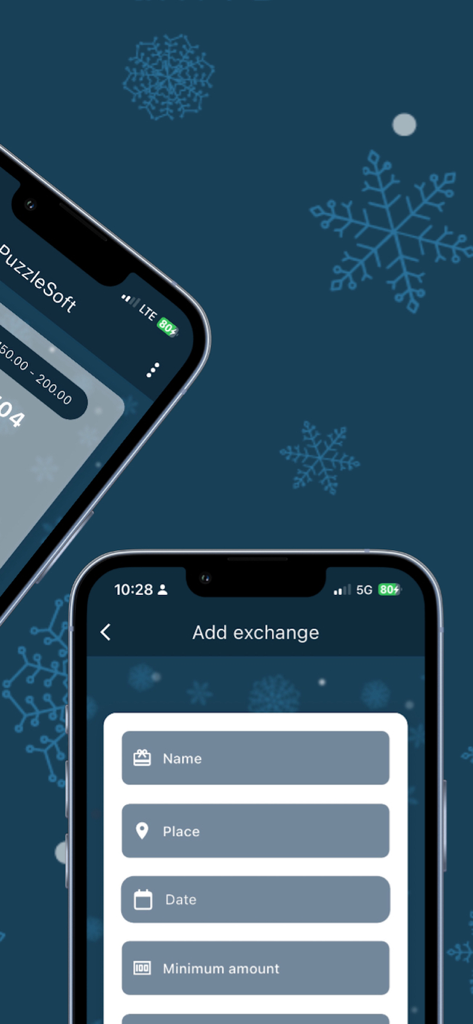 Invisible Friend - Screen for adding a new gift exchange in the Invisible Friend app with fields for name place and date