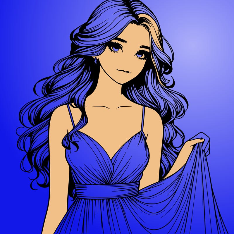 realistic girl in flowy silky prom dress