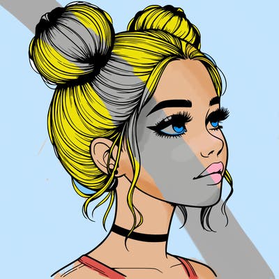 realistic girl with buns on the top of her head