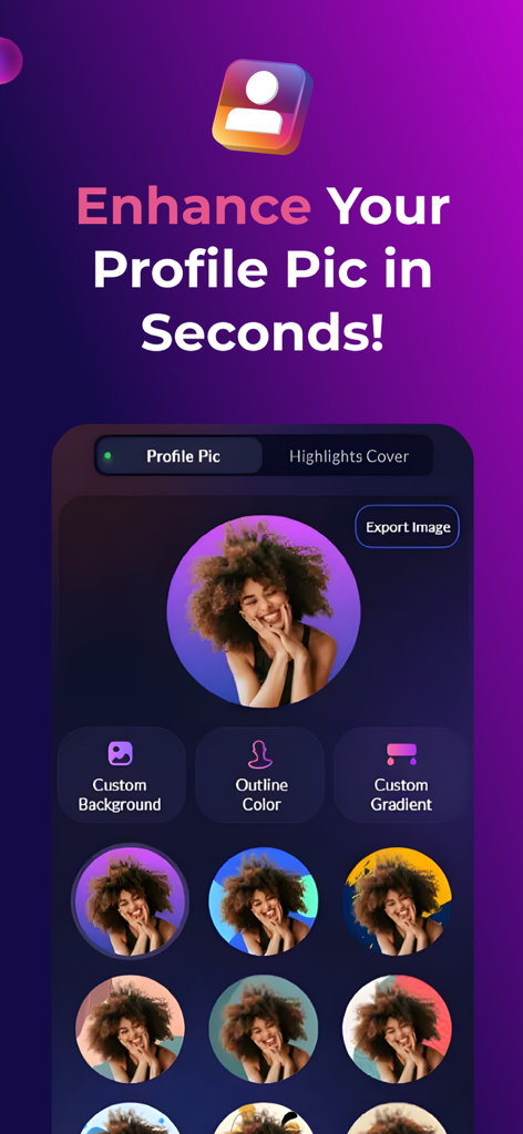 Boost App Social - Boost App Social interface for enhancing profile pictures with custom backgrounds and outlines