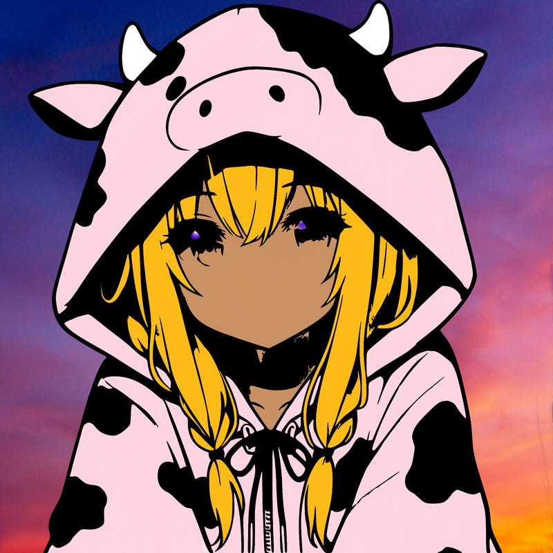 anime girl with cow hoodie
