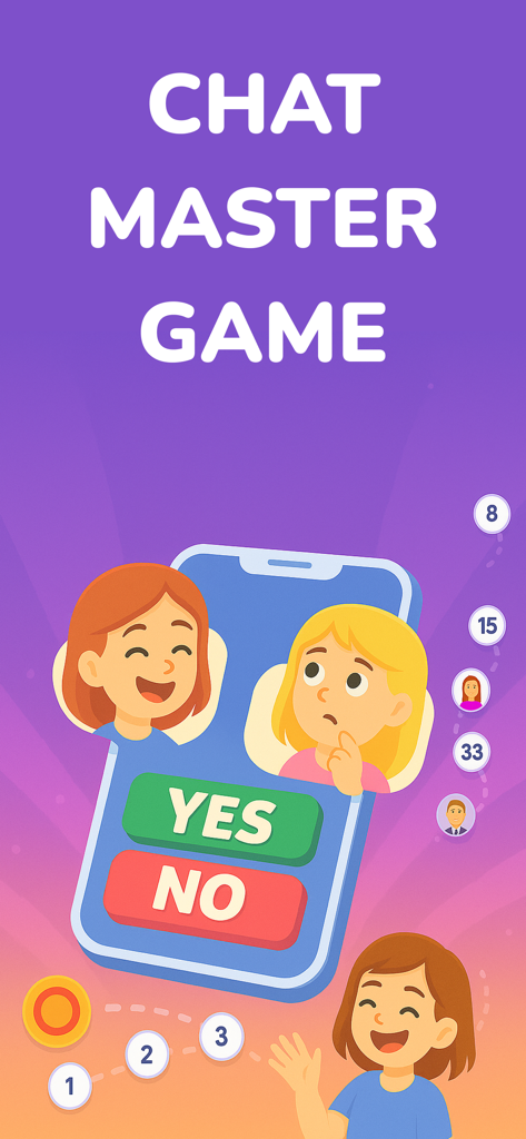 Chat Master: Texting Game - Chat Master Game screen showing a chat simulation with yes and no choice buttons