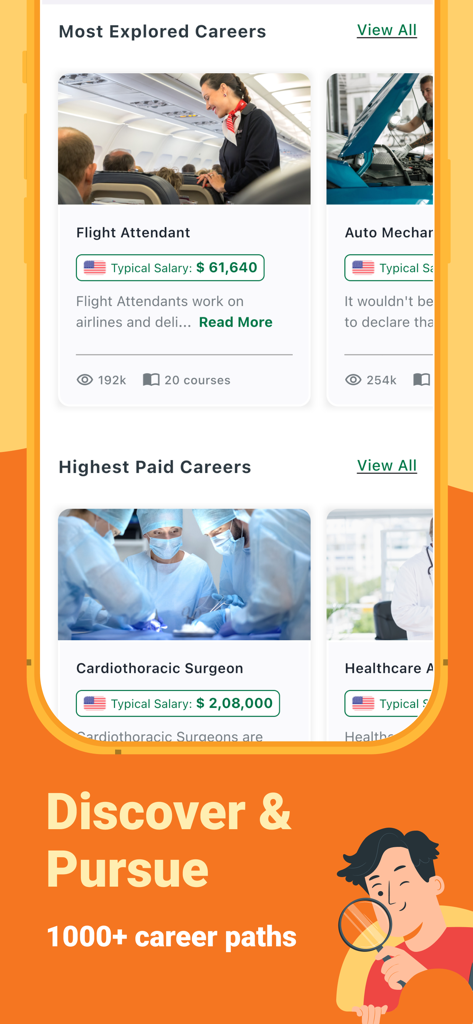 Alison: Online Education App - Alisonアプリのスクリーンショット、さまざまなキャリアパスと典型的な給与を表示。