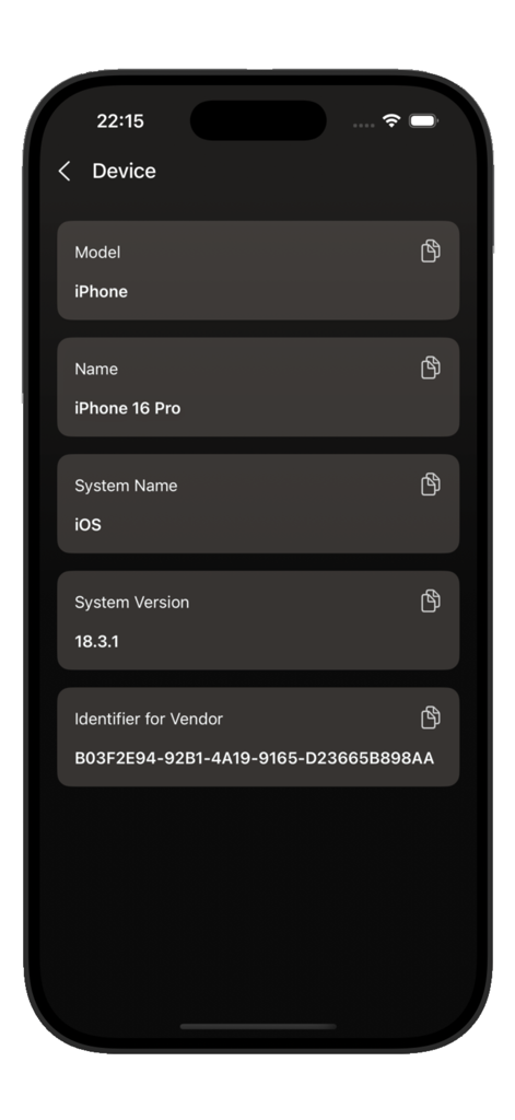 Shizuku Tool - iPhone device information screen in Shizuku Tool showing model name and system version