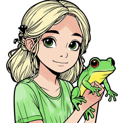 realistic girl with a frog