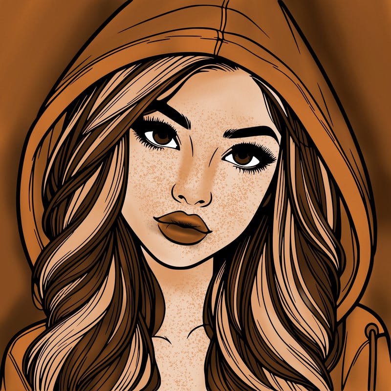 realistic beautiful girl with a hood on