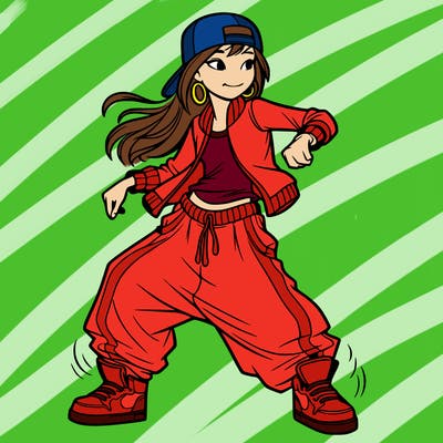 teenage girl doing street dance in baggy clothes