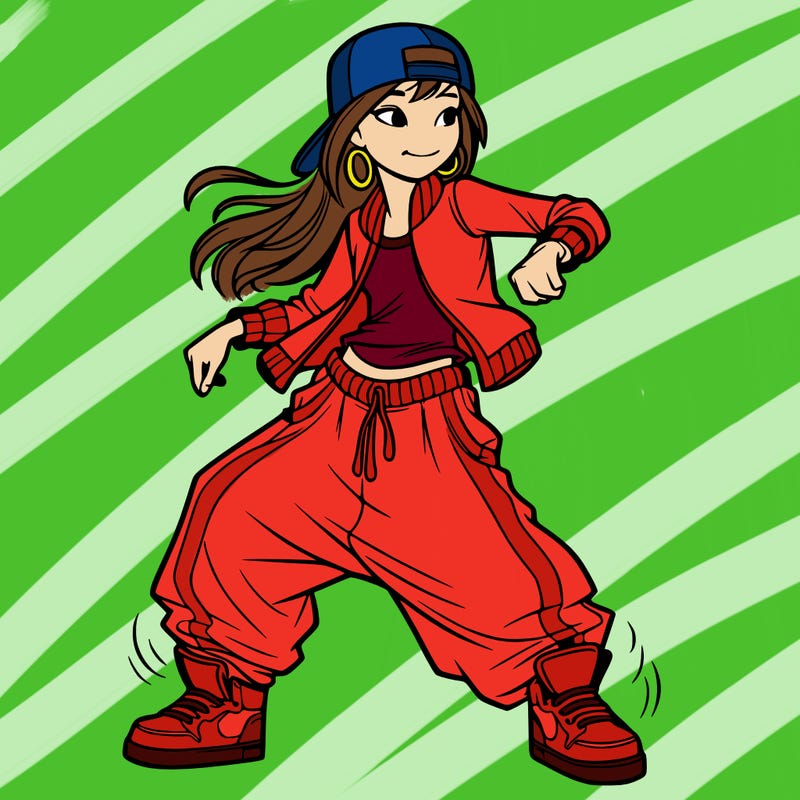 teenage girl doing street dance in baggy clothes