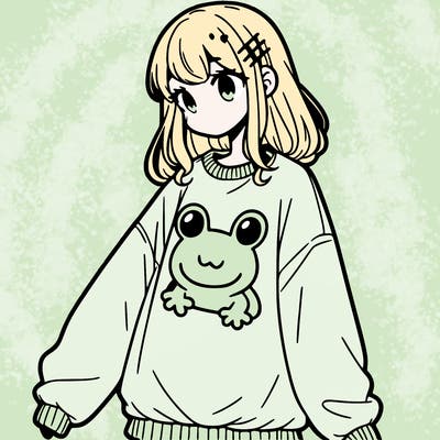 girl wearing frogging sweatshirt