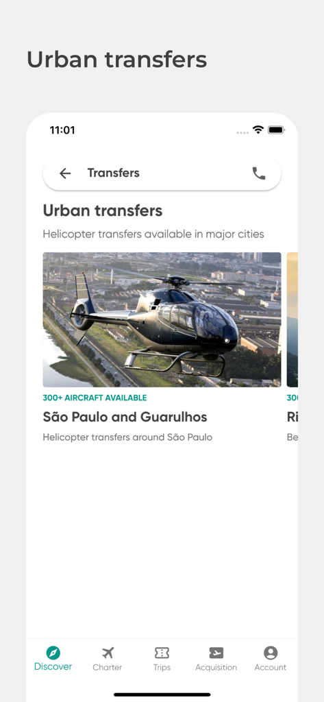 Flapper: Private Jet On-Demand - Flapper app urban helicopter transfers screen showing Sao Paulo options