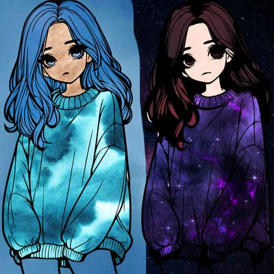 realistic girl with baggy sweater