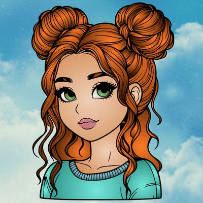 realistic girl with two buns in her hair