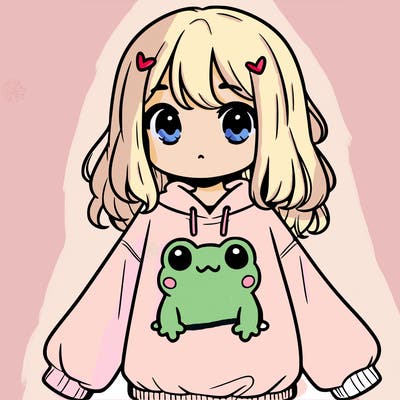 girl wearing frogging sweatshirt