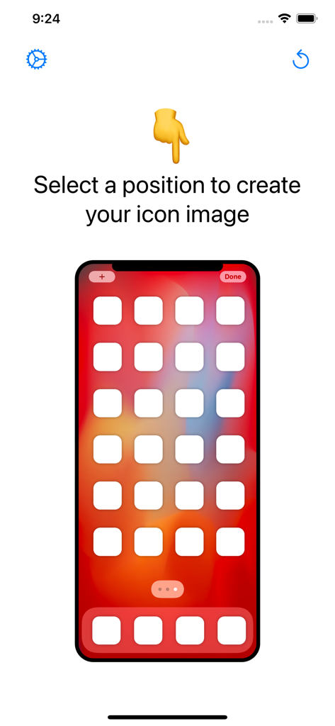 A mobile screen showing a grid layout to select an icon position for a transparent background