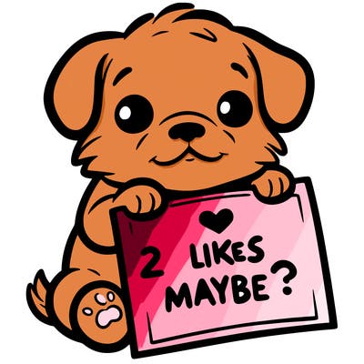 a puppy holding a sign that says 2 likes maybe?