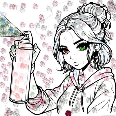 a realistic girl spray painting
