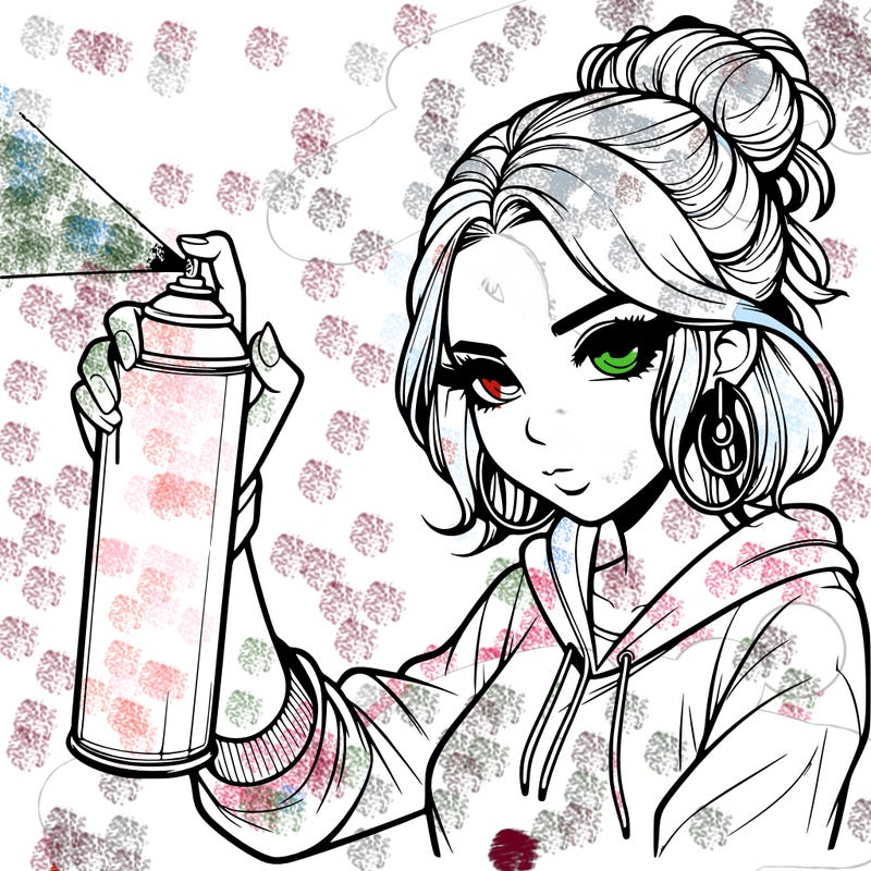 a realistic girl spray painting