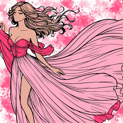 realistic woman in dress flowing the the wind