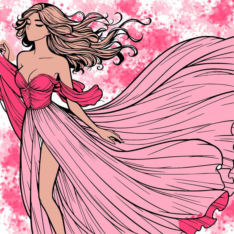 realistic woman in dress flowing the the wind