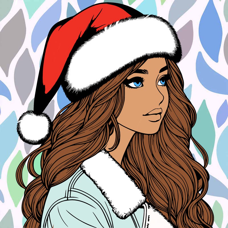 realistic girl in santa hat