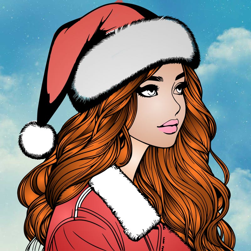 realistic girl in santa hat