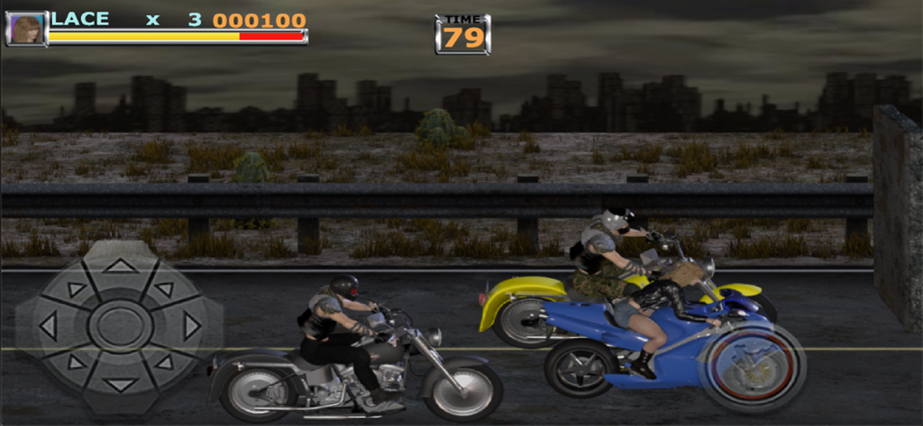 Brawler - Gameplay of Brawler showing character Lace in a motorcycle fight scene
