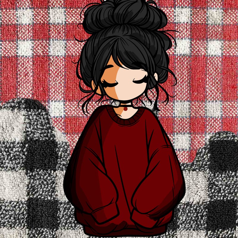 girl with baggy sweatshirt and messy bun